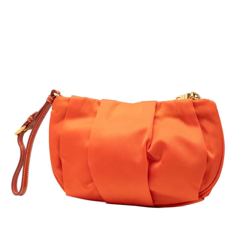 Prada Tessuto Canapa Logo Wristlet Clutch Orange Good condition - Back View