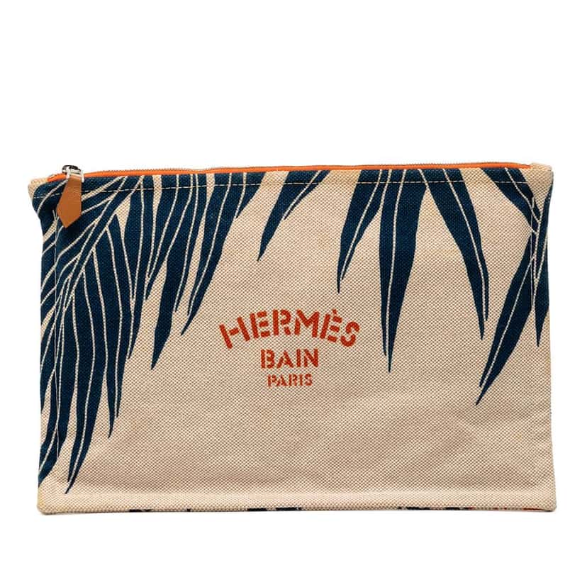 Hermès H Canvas Jin et Leo Case Beige Good condition - Front View