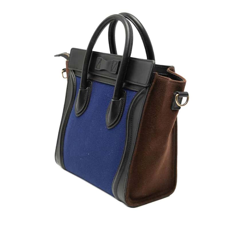 Celine Nano Tricolor Felt Luggage Tote Blue Wool Good condition - Back View