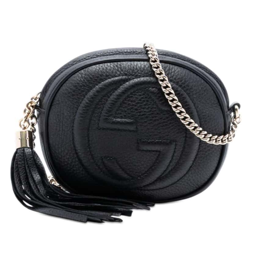 Gucci Mini Pebbled Calfskin Soho Chain Crossbody Black Leather Good condition - Front View
