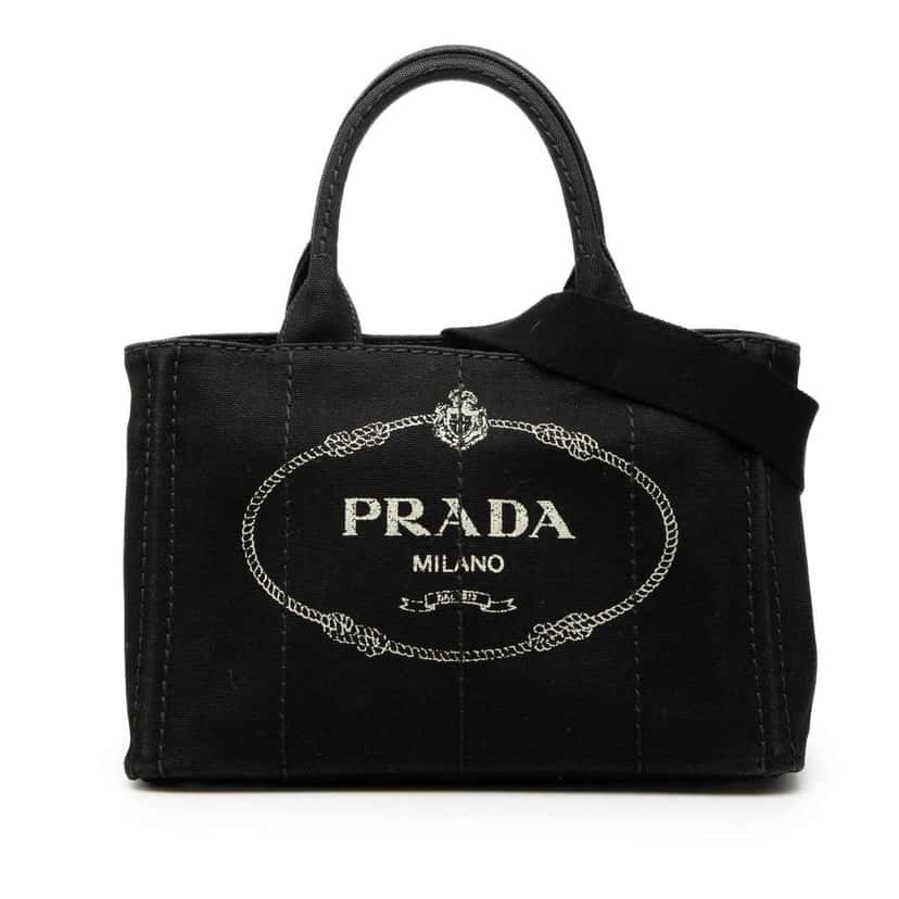 Prada Small Canvas Canapa Logo Satchel Black Canvas Very good condition - Front View