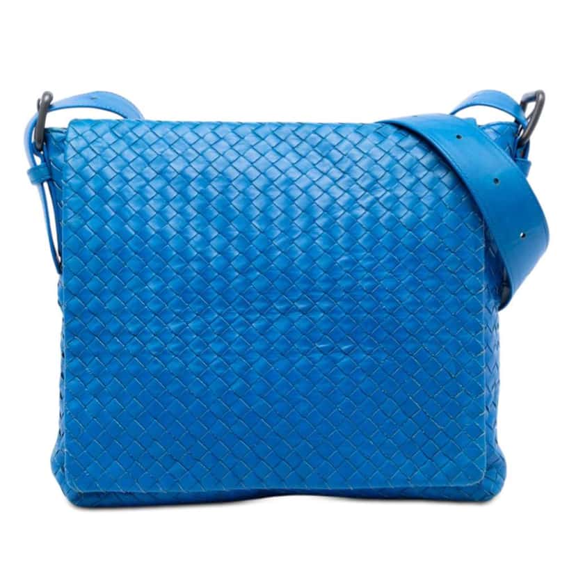 Bottega Veneta Nappa Intrecciato Flap Crossbody Blue Leather Good condition - Front View