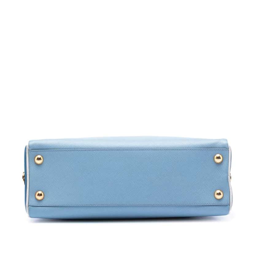 Prada Bicolor Saffiano Lux Pyramid Frame Top Handle Bag Blue Leather Good condition - Inside View