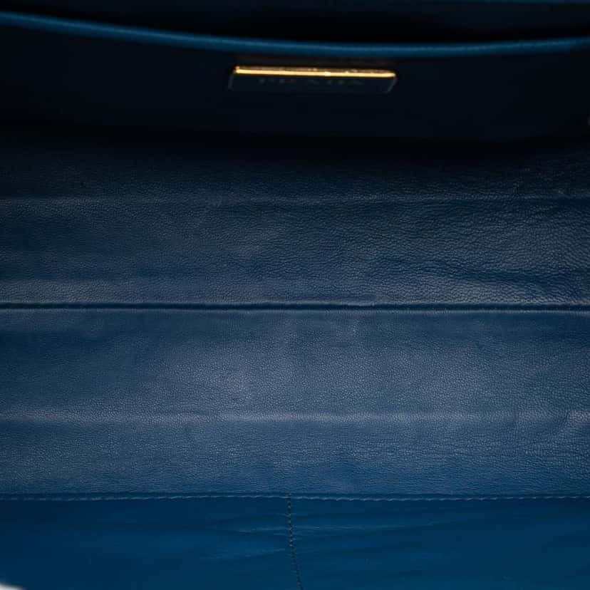 Prada Bicolor Saffiano Lux Pyramid Frame Top Handle Bag Blue Leather Good condition - Model View