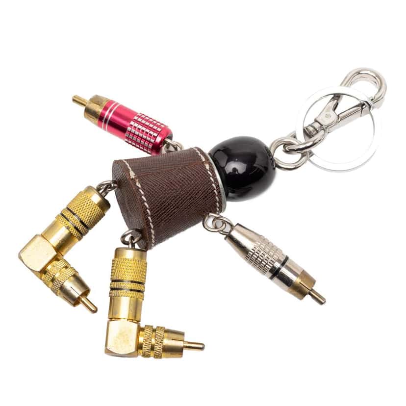 Prada Saffiano and Metal Robot Key Chain Brown Leather Good condition - Back View