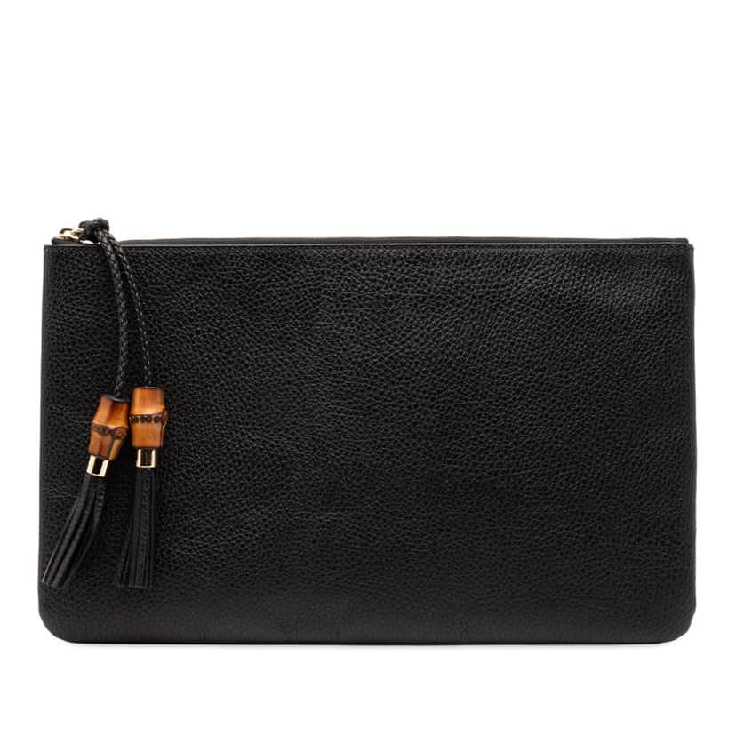 Gucci Calfskin Bamboo Tassel Clutch Black Leather Good condition - Front View