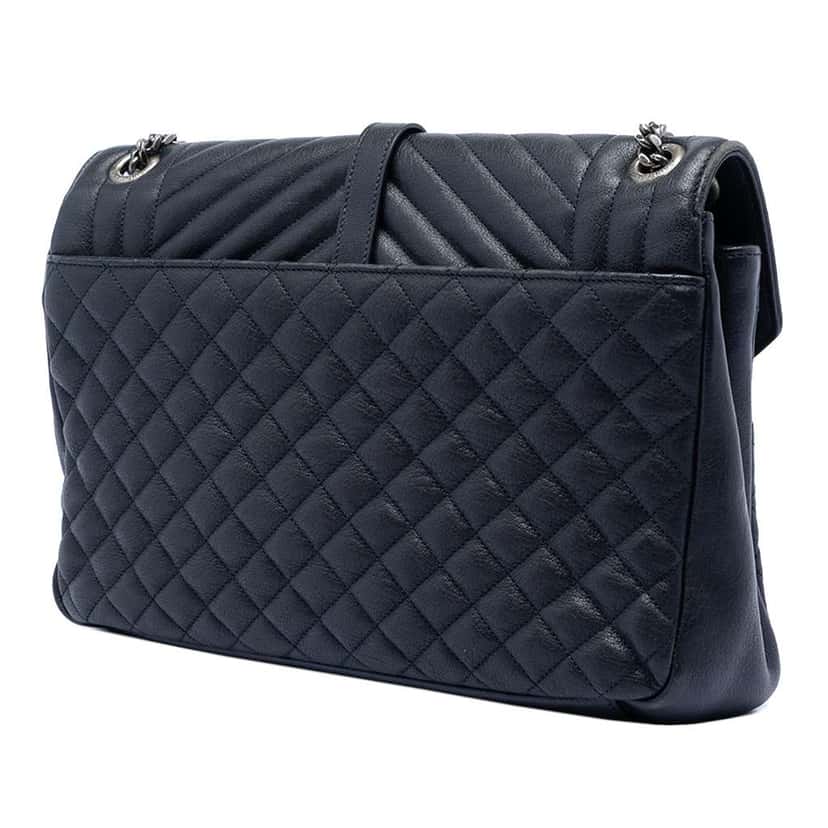 Saint Laurent Large Triquilt Sheepskin Monogram College Bag Blue Leather Good condition - Back View