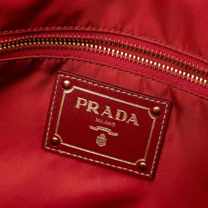 Prada Saffiano Trimmed Tessuto Satchel Red Good condition - Box View