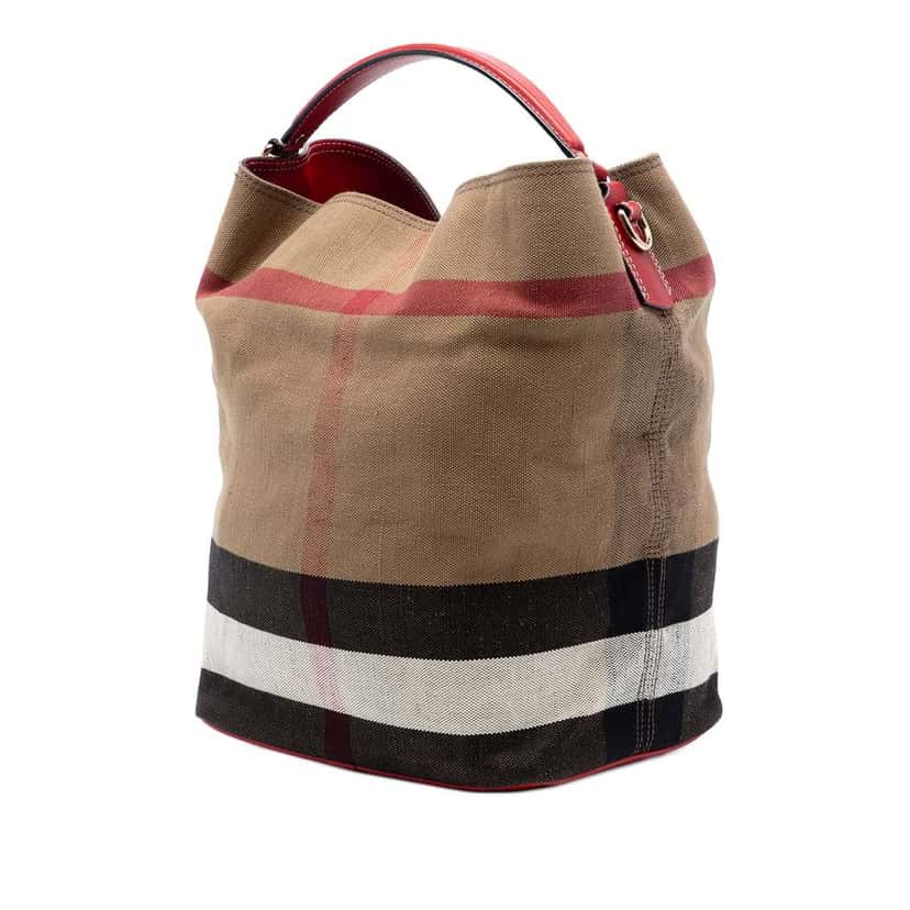 Burberry Medium Mega Check Canvas Ashby Bucket Bag Brown Canvas Good condition - Back View