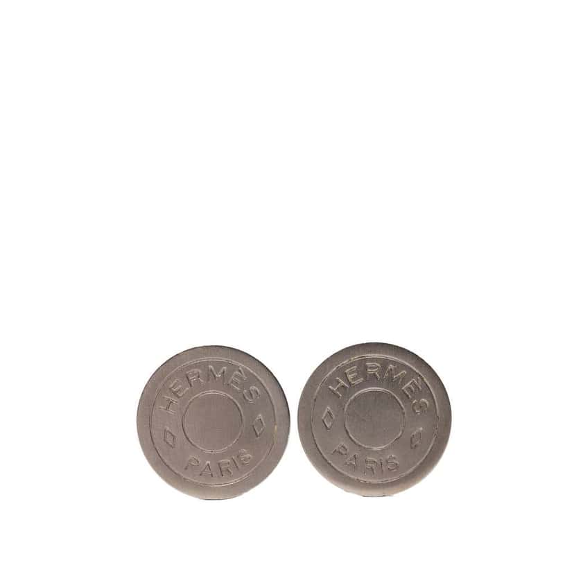 Hermès Palladium Plated Clou De Selle Clip On Earrings Silver Metal Very good condition - Front View