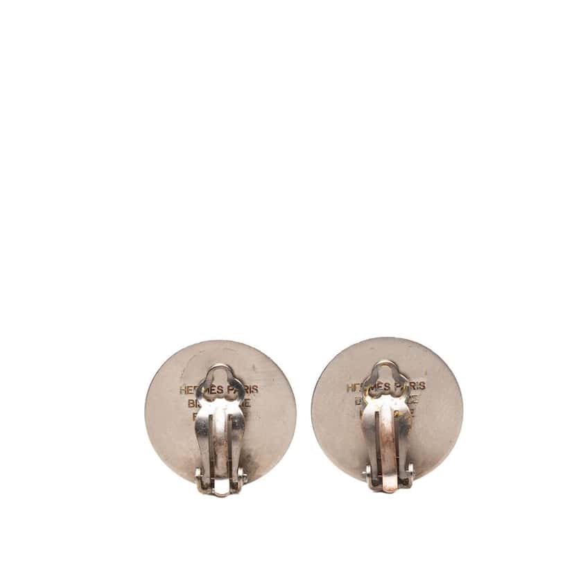 Hermès Palladium Plated Clou De Selle Clip On Earrings Silver Metal Very good condition - Back View