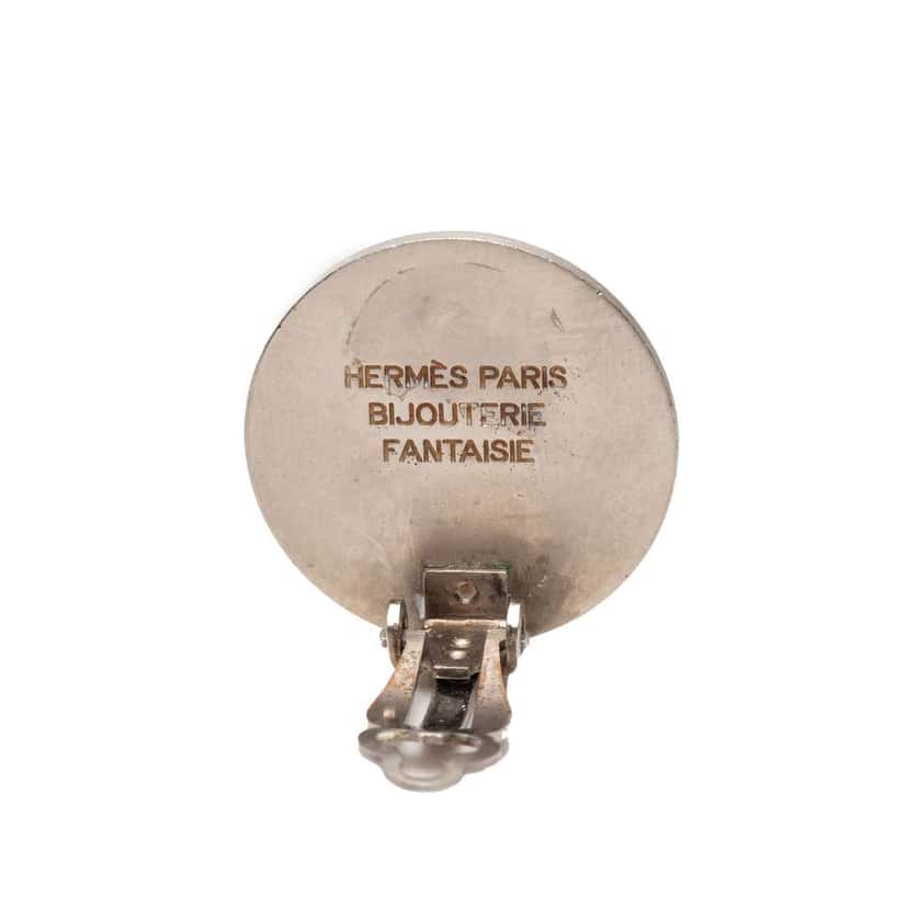 Hermès Palladium Plated Clou De Selle Clip On Earrings Silver Metal Very good condition - Inside View