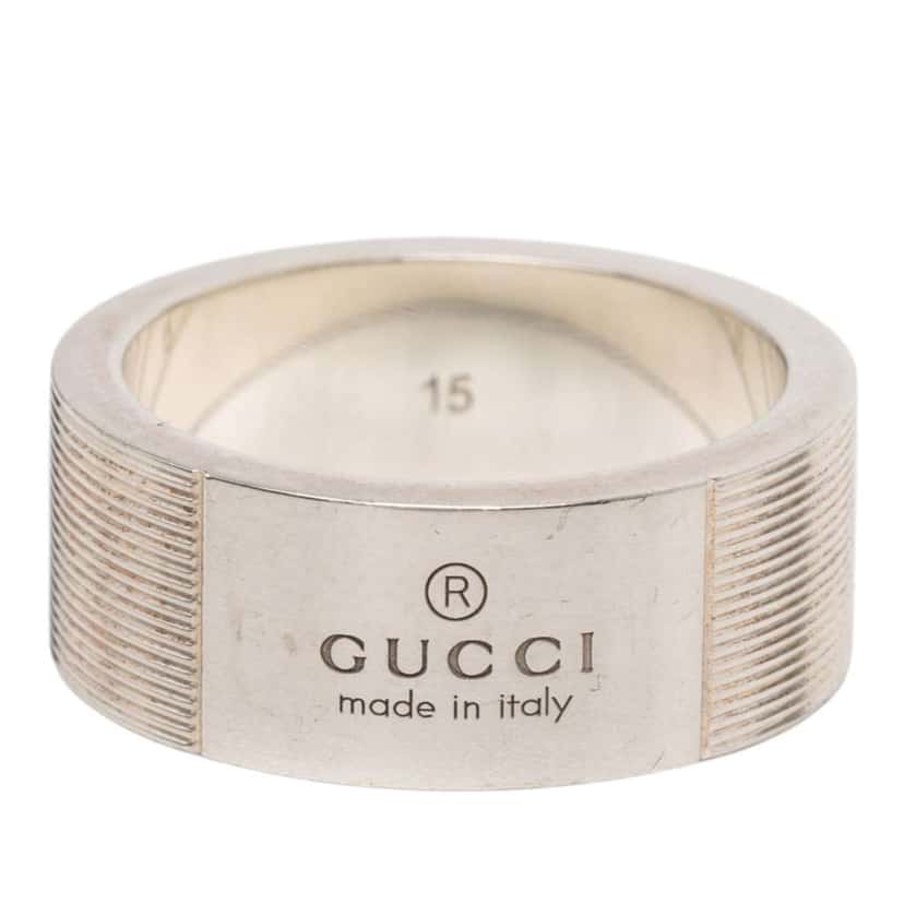 Gucci Sterling Silver Grooved Trademark Band Ring Silver Silver Very good condition - Front View