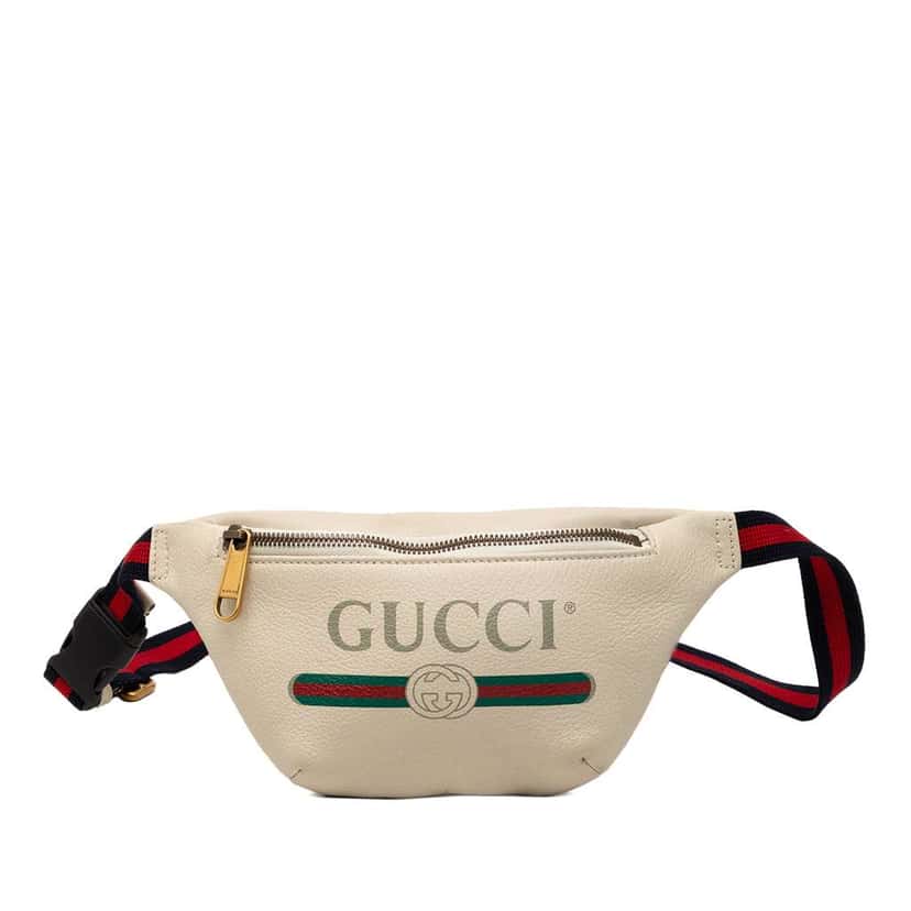 Gucci Small Grained Calfskin Logo Belt Bag White Leather Good condition - Front View
