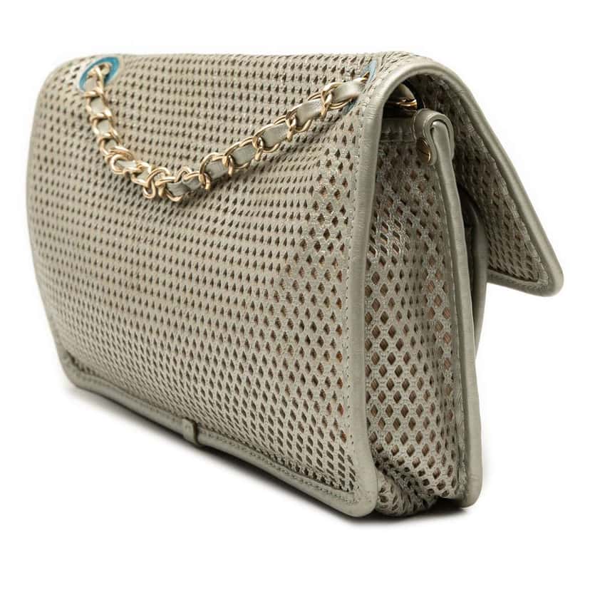 Chanel Medium Perforated Calfskin Up In The Air Flap Silver Leather Good condition - Back View