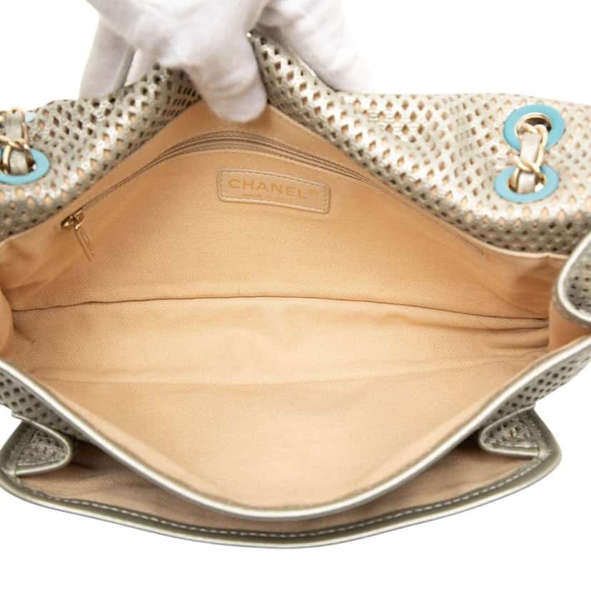 Chanel Medium Perforated Calfskin Up In The Air Flap Silver Leather Good condition - Model View