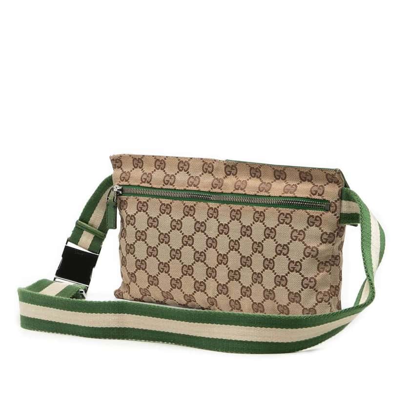 Gucci GG Canvas Web Double Pocket Belt Bag Beige Good condition - Back View