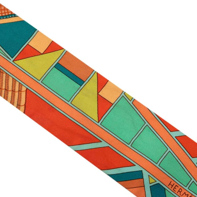 Hermès L Art Indien Des Plaines Silk Twilly Scarf Orange Silk Good condition - Inside View