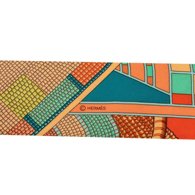 Hermès L Art Indien Des Plaines Silk Twilly Scarf Orange Silk Good condition - Box View