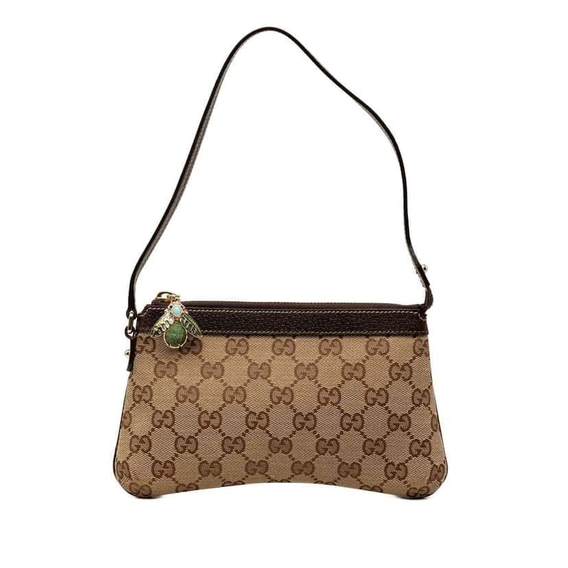 Gucci GG Canvas Bumble Bee Charm Pochette Beige Good condition - Front View