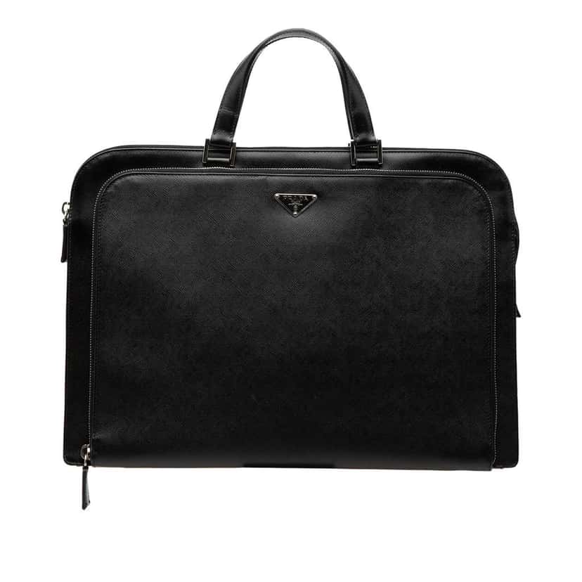Prada Saffiano Business Bag Black Leather Very good condition - Front View