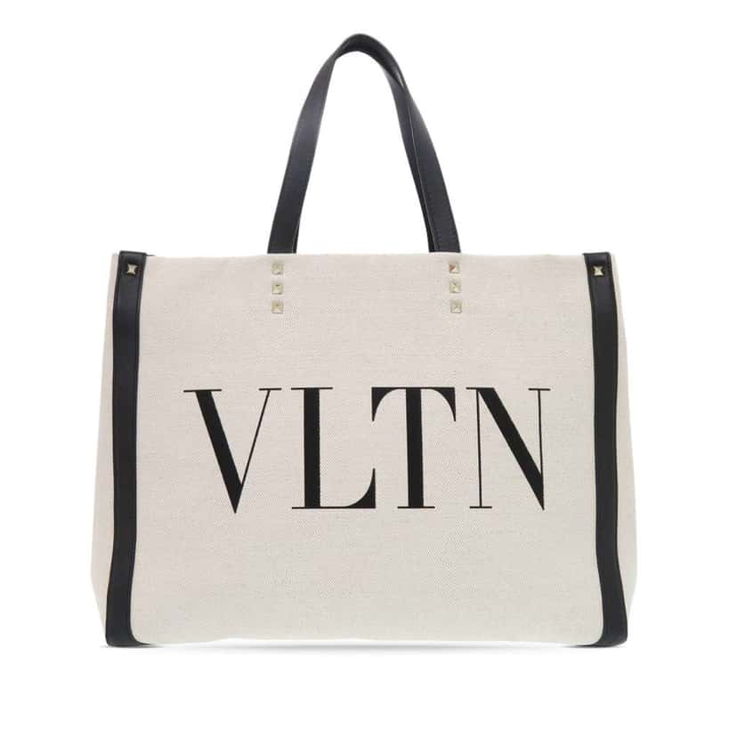 Valentino Medium Canvas Rockstud VLTN Tote White Canvas Good condition - Front View