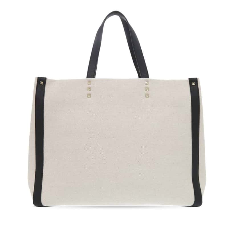 Valentino Medium Canvas Rockstud VLTN Tote White Canvas Good condition - Back View