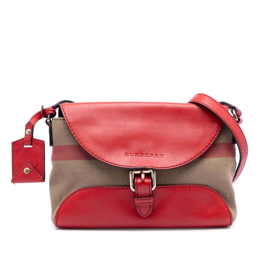 Burberry Leather and House Check Canvas Henham Crossbody Red Leather Good condition - Front View