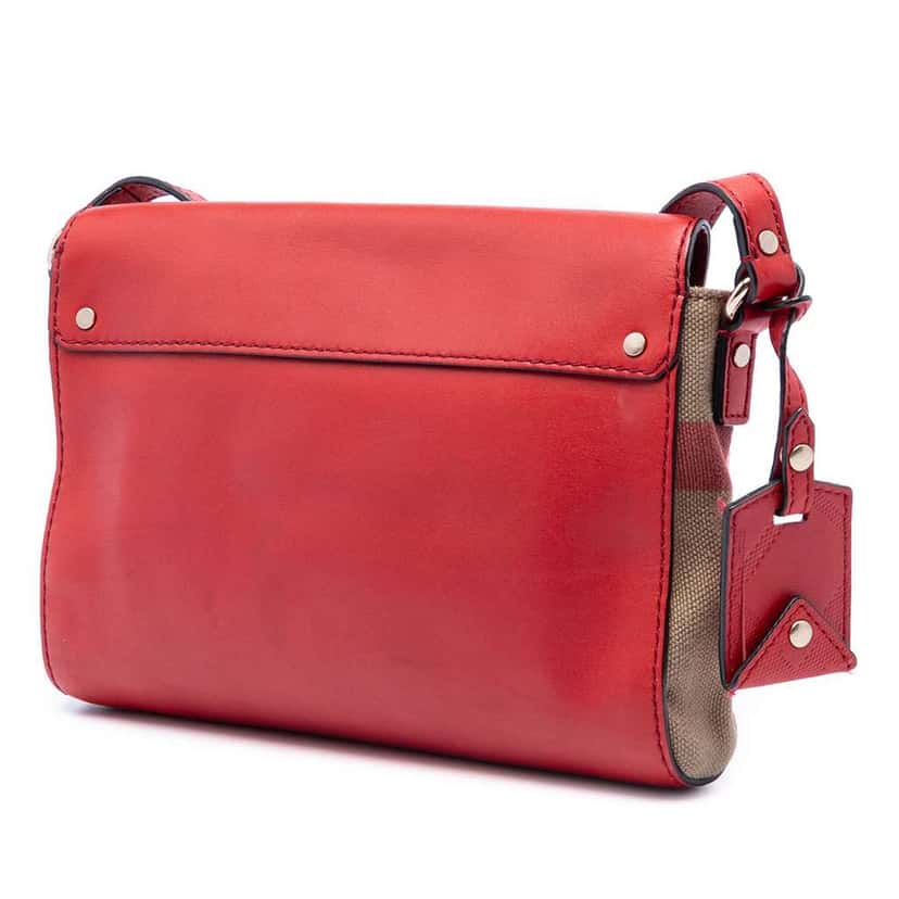 Burberry Leather and House Check Canvas Henham Crossbody Red Leather Good condition - Back View