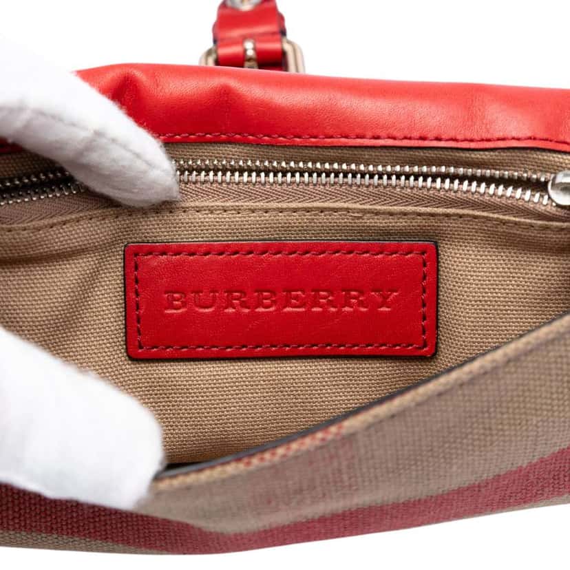 Burberry Leather and House Check Canvas Henham Crossbody Red Leather Good condition - Box View
