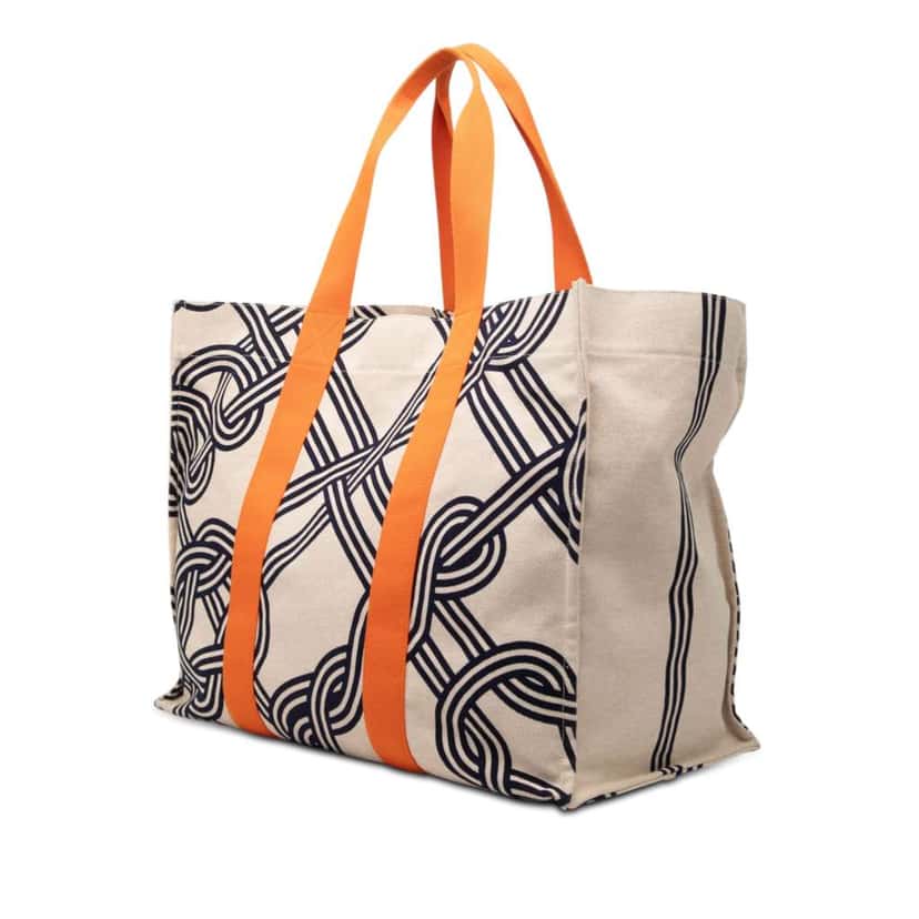 Hermès Toile Noeuds Marins Beach Tote Beige Good condition - Back View