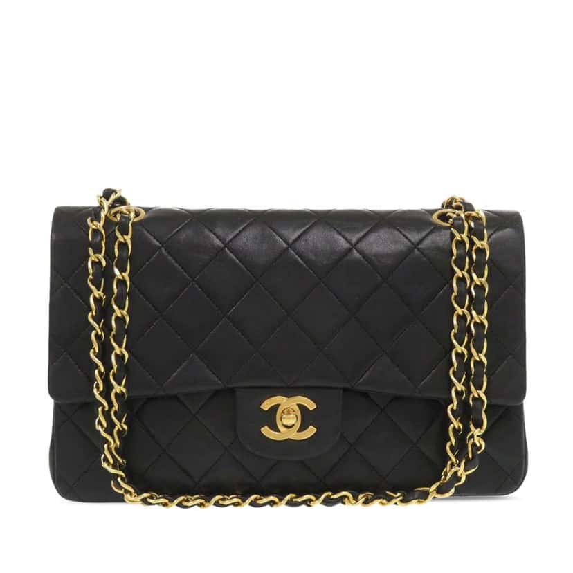 Chanel Medium Classic Lambskin Double Flap Black Leather Good condition - Front View