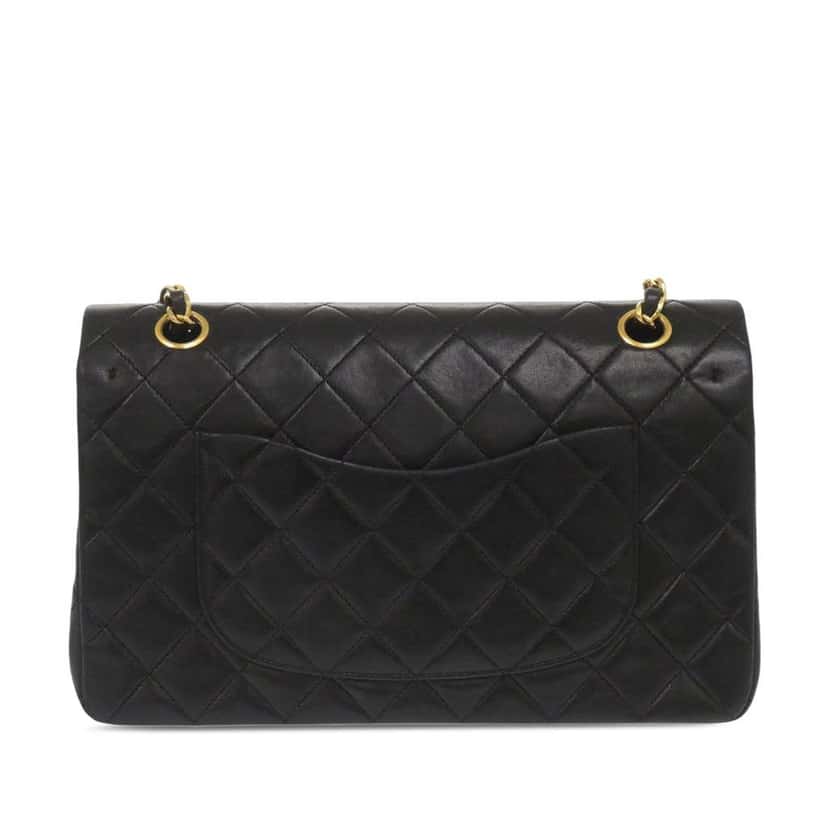 Chanel Medium Classic Lambskin Double Flap Black Leather Good condition - Back View