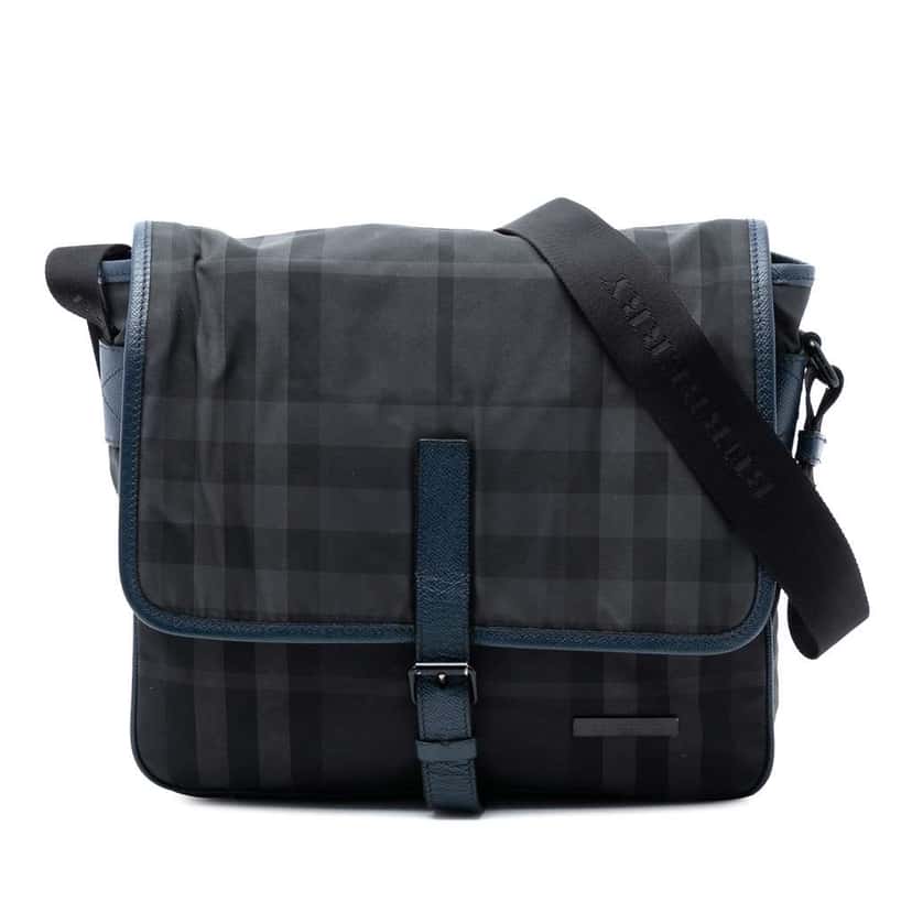 Burberry Smoke Check Nylon Messenger Bag Grey Good condition - Front View