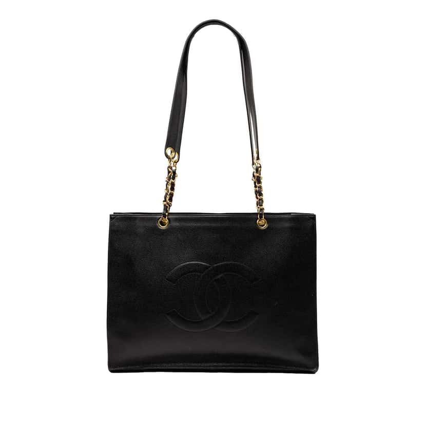 Chanel CC Caviar Chain Tote Black Leather Good condition - Front View