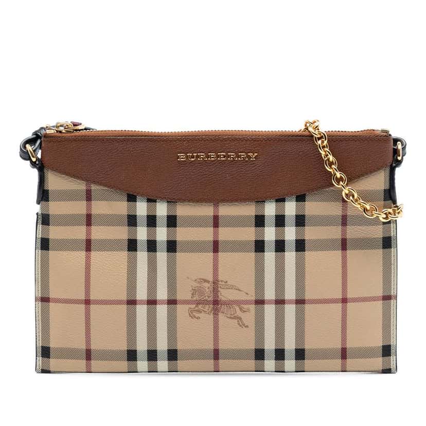 Burberry Haymarket Check Coated Canvas Peyton Crossbody Beige Good condition - Front View