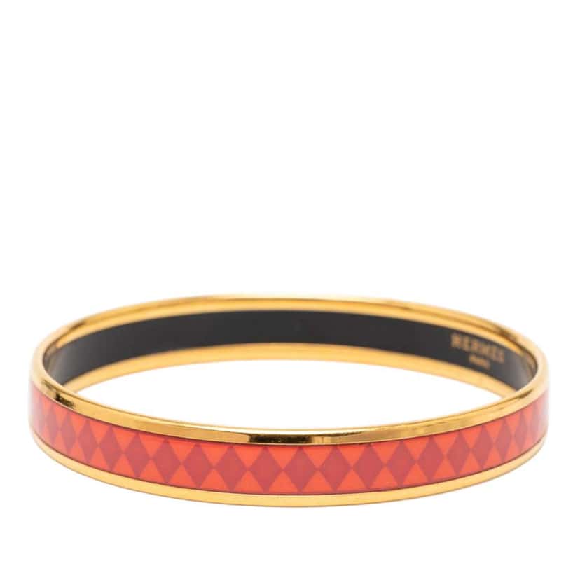 Hermès Narrow Diamond Motif Enamel Bangle 62 Orange Good condition - Back View