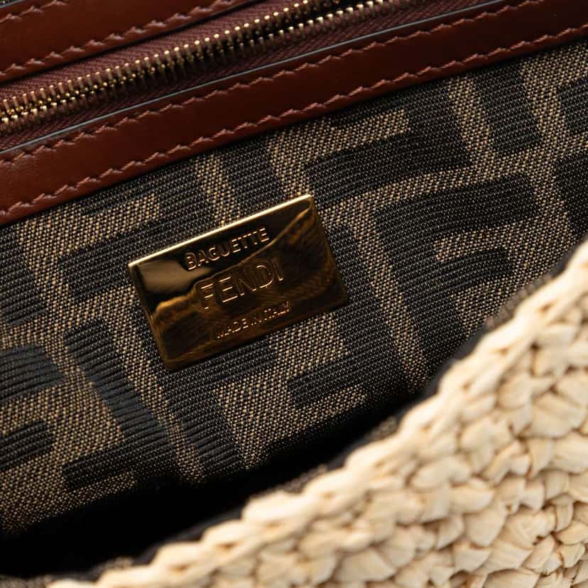 Fendi Crochet Raffia Baguette Satchel Beige Good condition - Box View