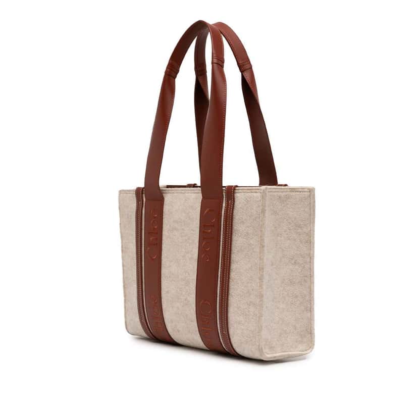 Chloé Medium Felt Woody Tote Brown Wool Very good condition - Back View