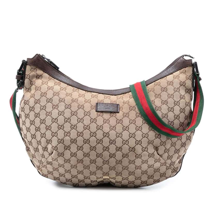 Gucci GG Canvas Web Half Moon Crossbody Beige Good condition - Front View