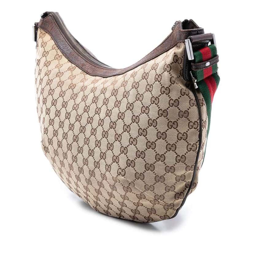 Gucci GG Canvas Web Half Moon Crossbody Beige Good condition - Back View