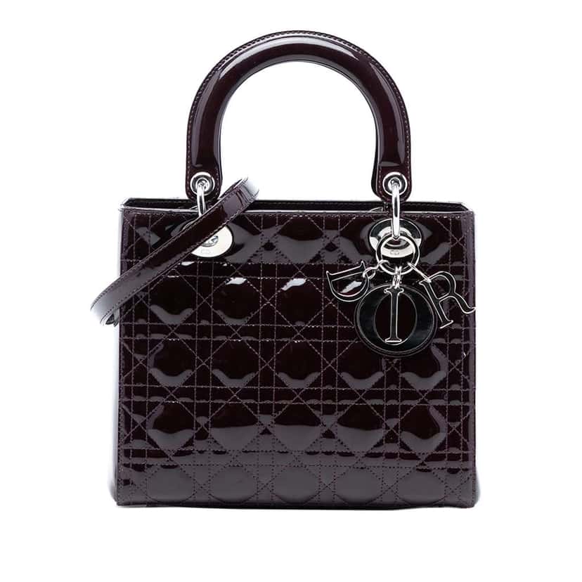 Dior Medium Patent Cannage Lady Dior Purple Leather Good condition - Front View