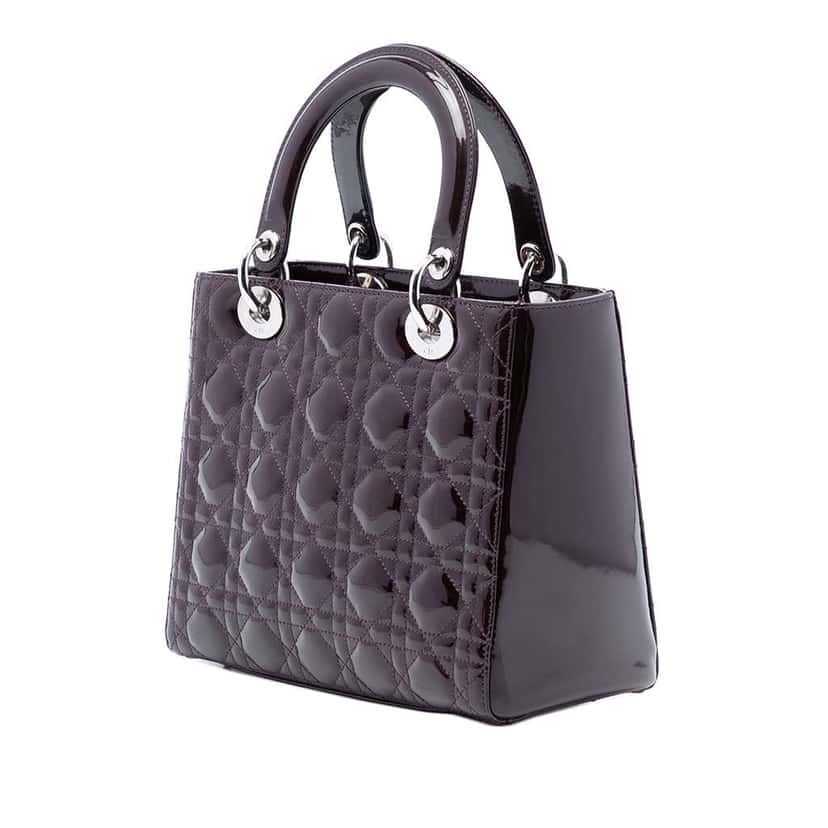 Dior Medium Patent Cannage Lady Dior Purple Leather Good condition - Back View