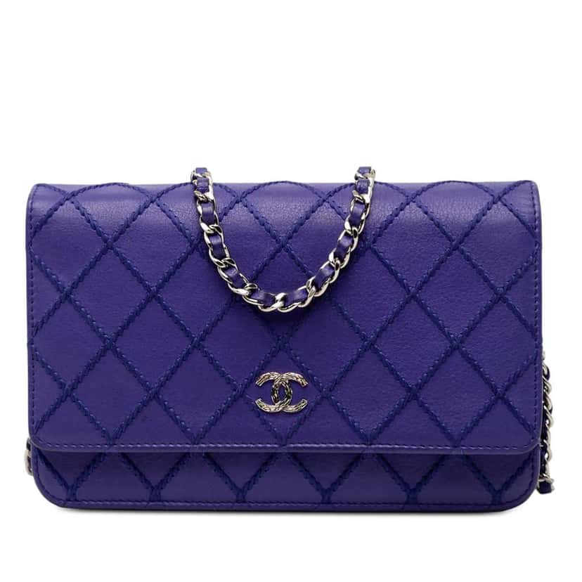 Chanel CC Quilted Calfskin Fancy Wallet On Chain Blue Leather Very good condition - Front View