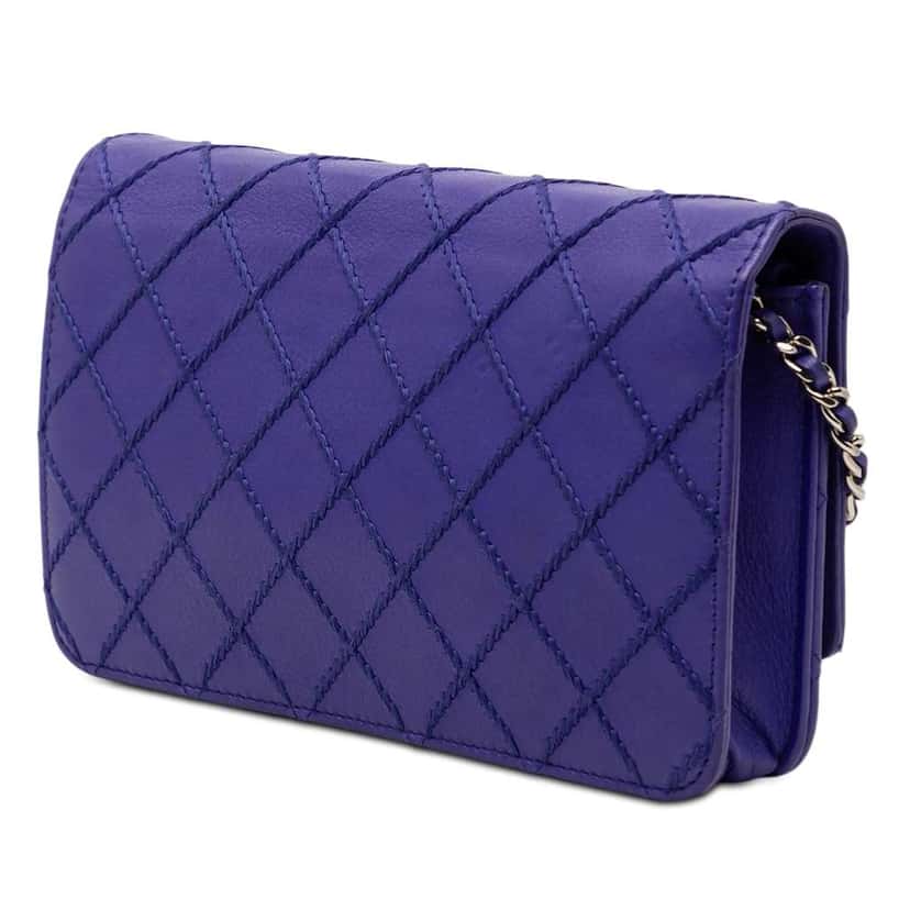 Chanel CC Quilted Calfskin Fancy Wallet On Chain Blue Leather Very good condition - Back View