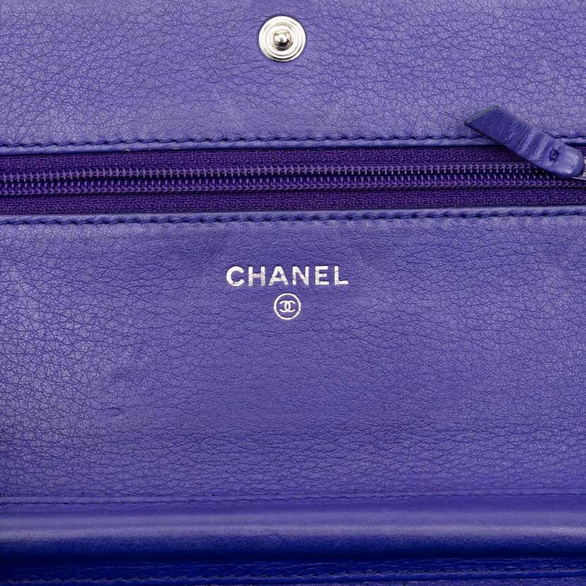 Chanel CC Quilted Calfskin Fancy Wallet On Chain Blue Leather Very good condition - Box View