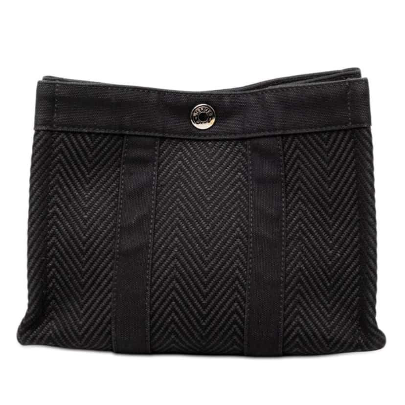 Hermès Chevron Canvas Fourre Tout Pouch Black Canvas Good condition - Front View