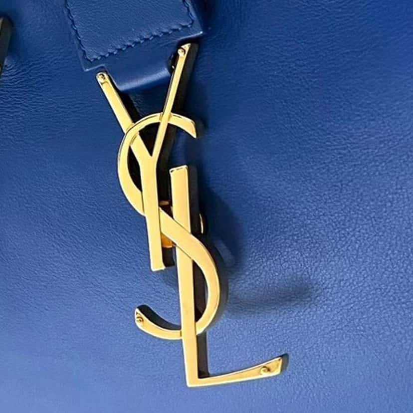 Saint Laurent Small Leather Monogram Downtown Cabas Satchel Blue Leather Very good condition - Box View