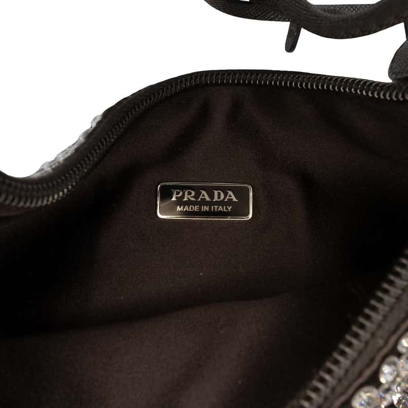 Prada Mini Satin Crystal Re Edition 2000 Shoulder Bag Black Satin Very good condition - Box View