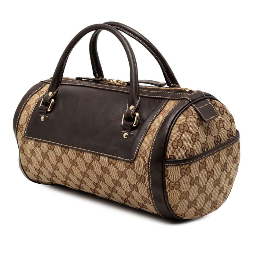 Gucci GG Canvas Trophy Boston Bag Beige Canvas Good condition - Back View